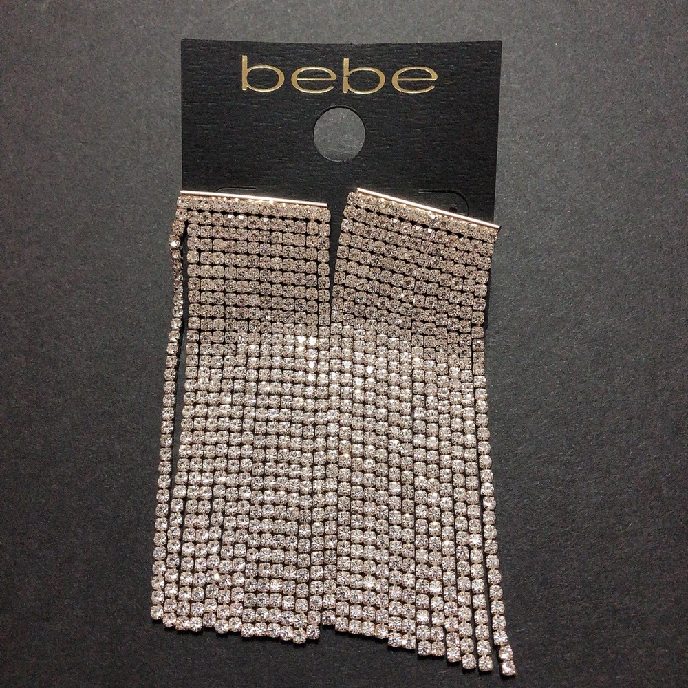 Bebe gold wide linear crystal earring